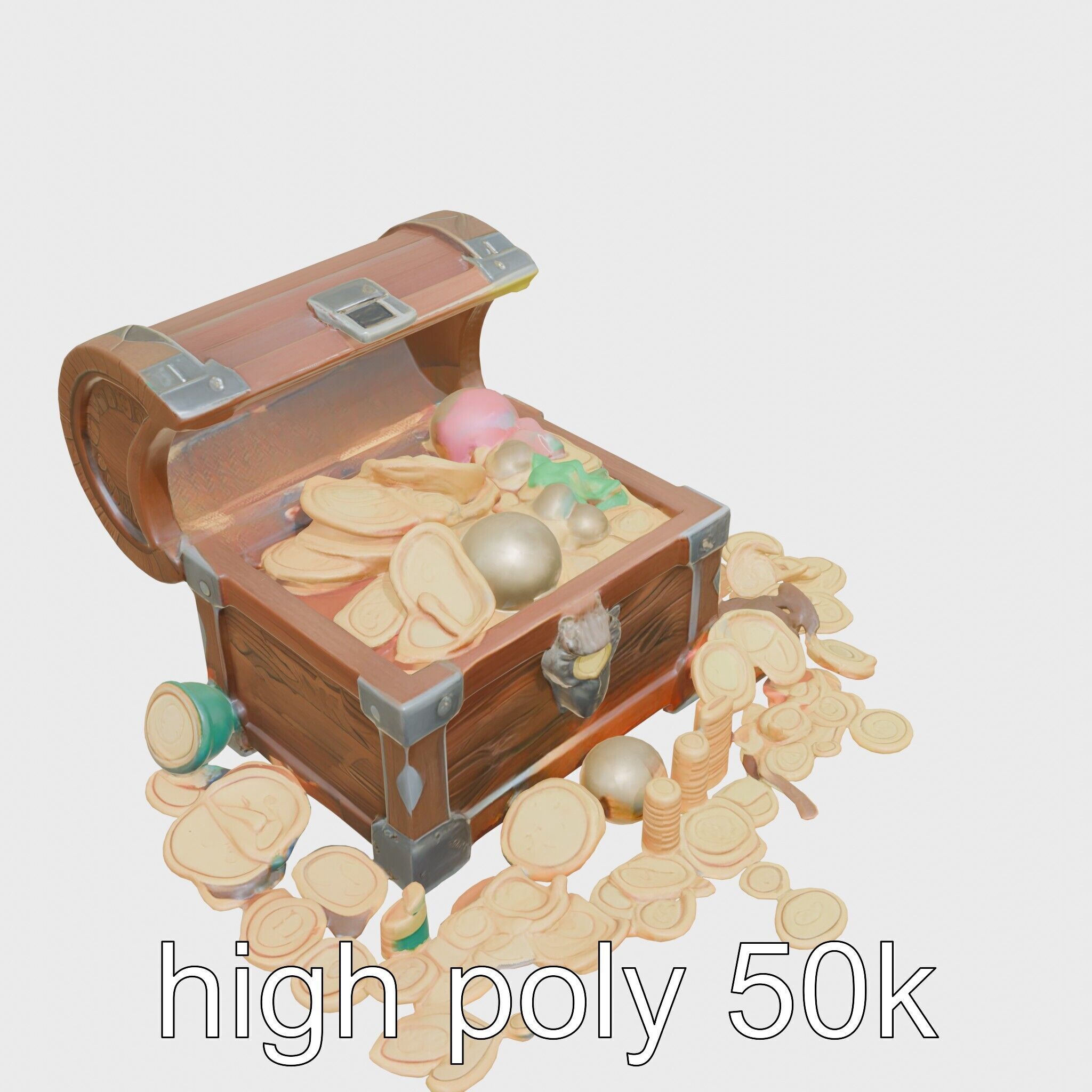 Open Treasure Chest with Gold Coins and Gems Low-poly 3D model_20