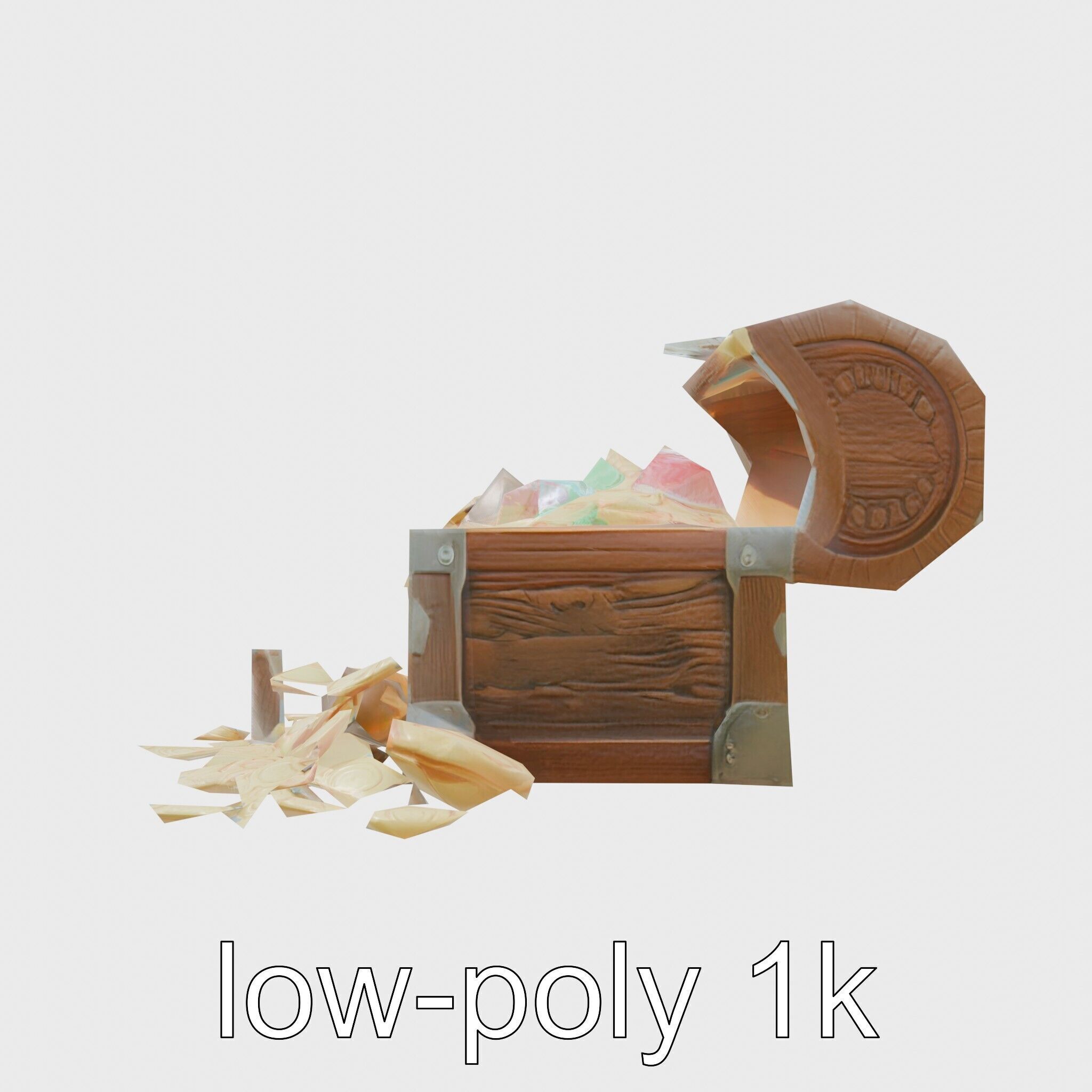 Open Treasure Chest with Gold Coins and Gems Low-poly 3D model_7