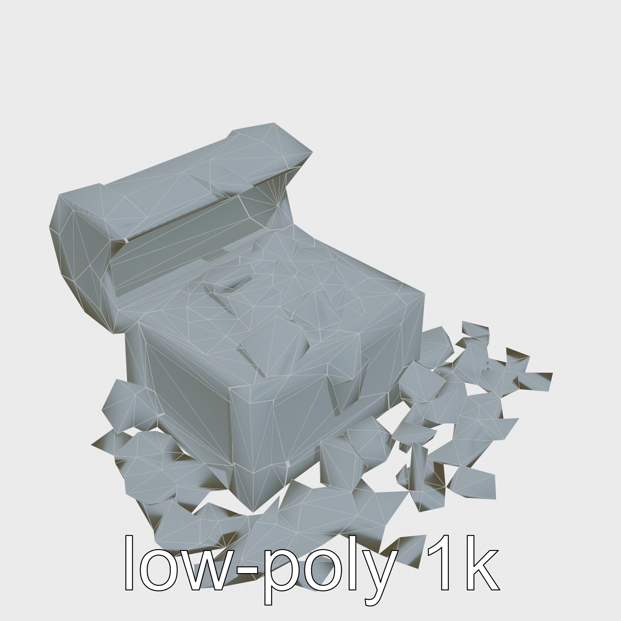 Open Treasure Chest with Gold Coins and Gems Low-poly 3D model_17