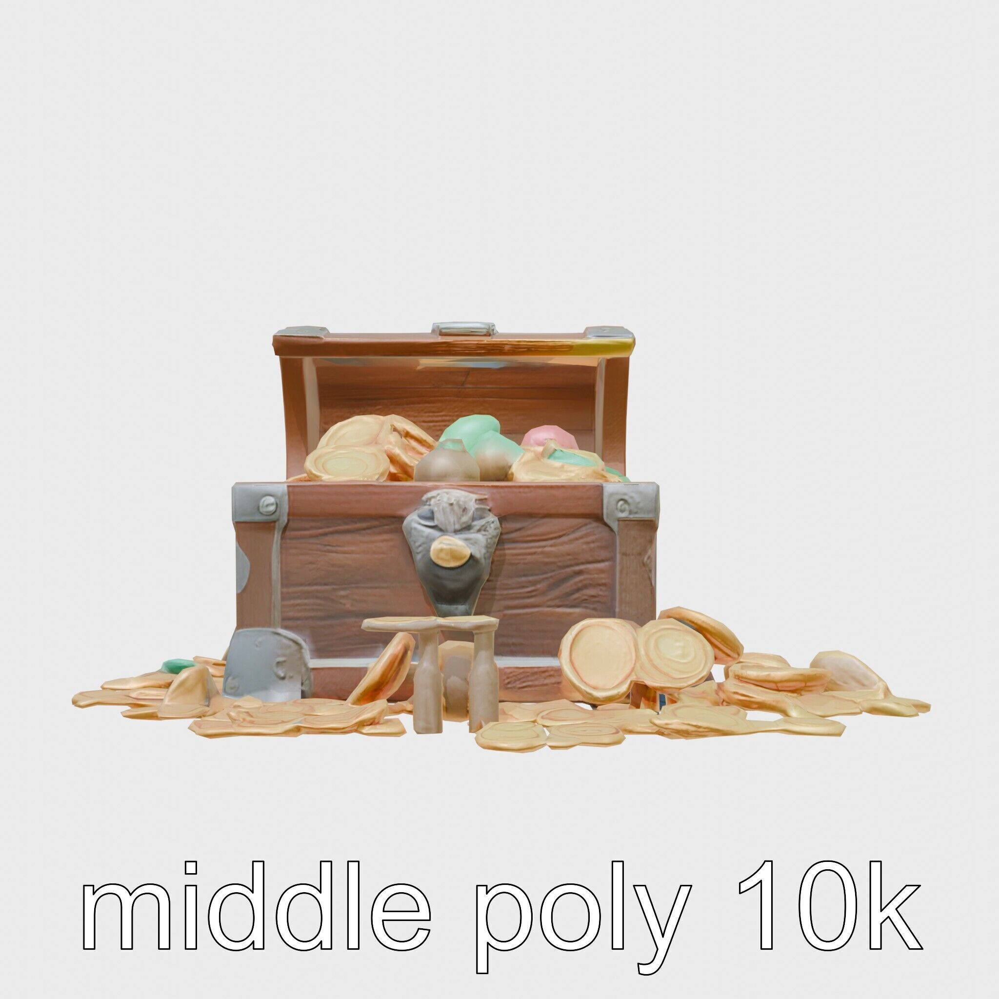 Open Treasure Chest with Gold Coins and Gems Low-poly 3D model_26