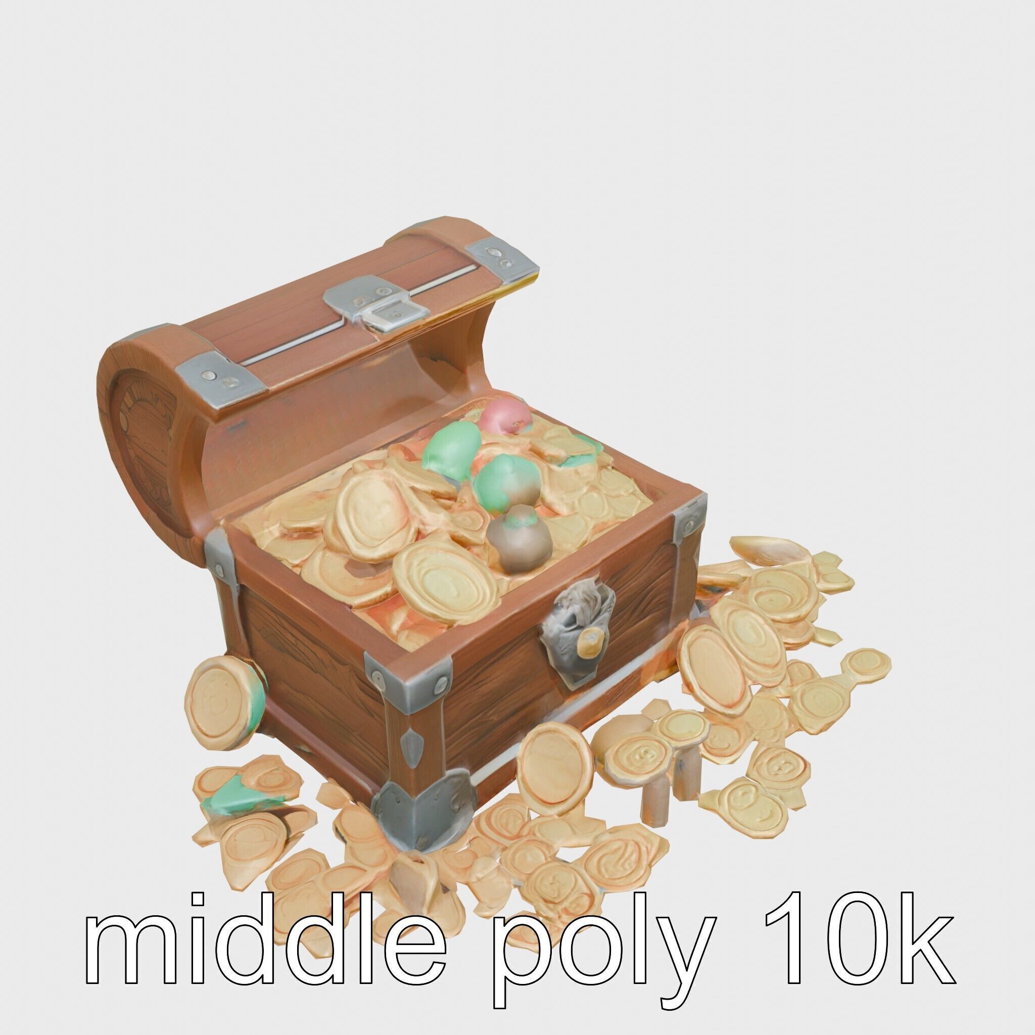Open Treasure Chest with Gold Coins and Gems Low-poly 3D model_12