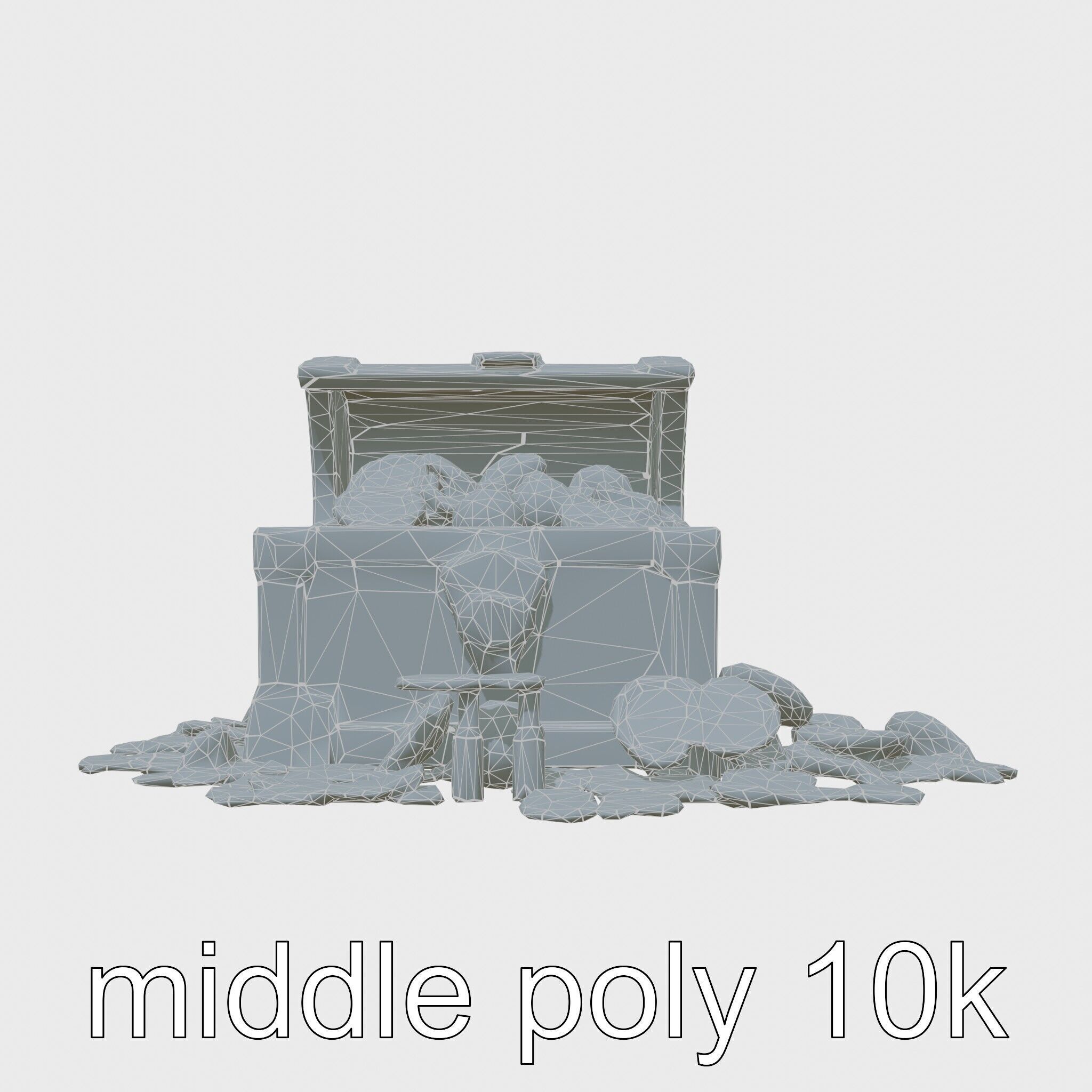 Open Treasure Chest with Gold Coins and Gems Low-poly 3D model_19