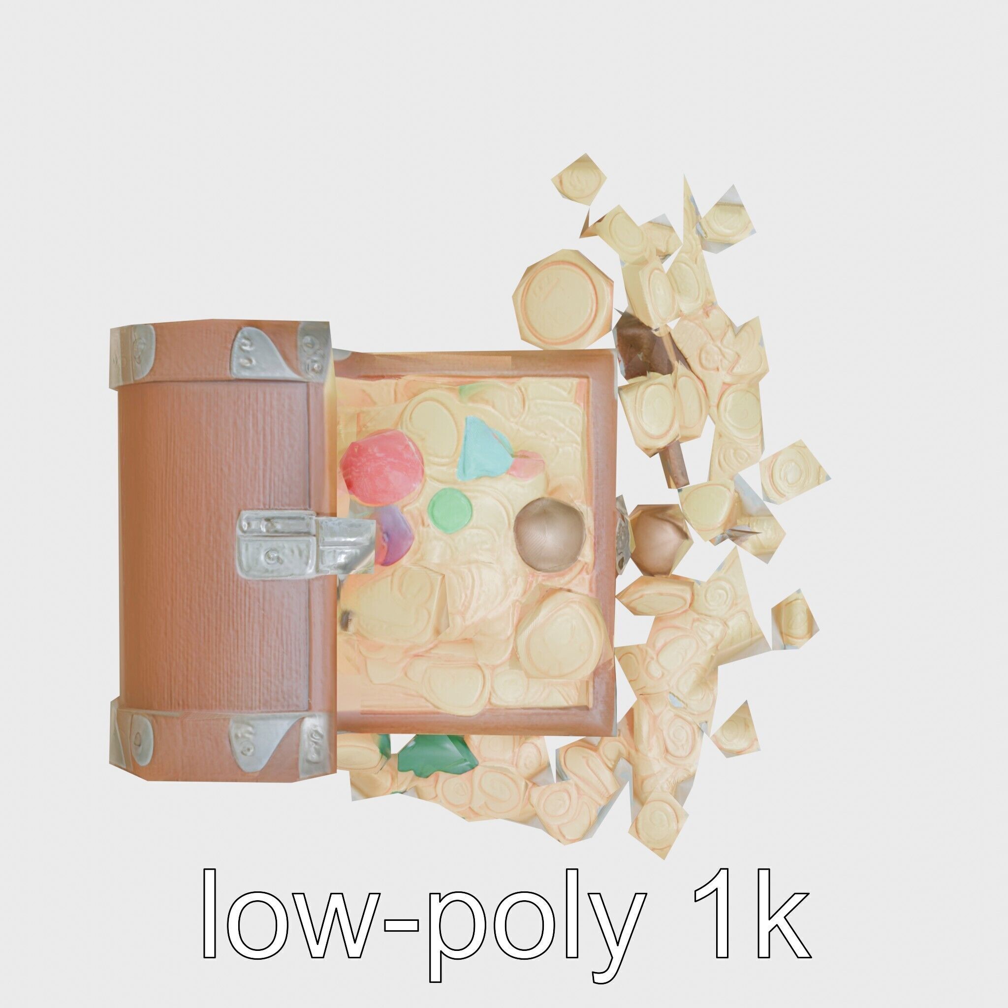 Open Treasure Chest with Gold Coins and Gems Low-poly 3D model_18