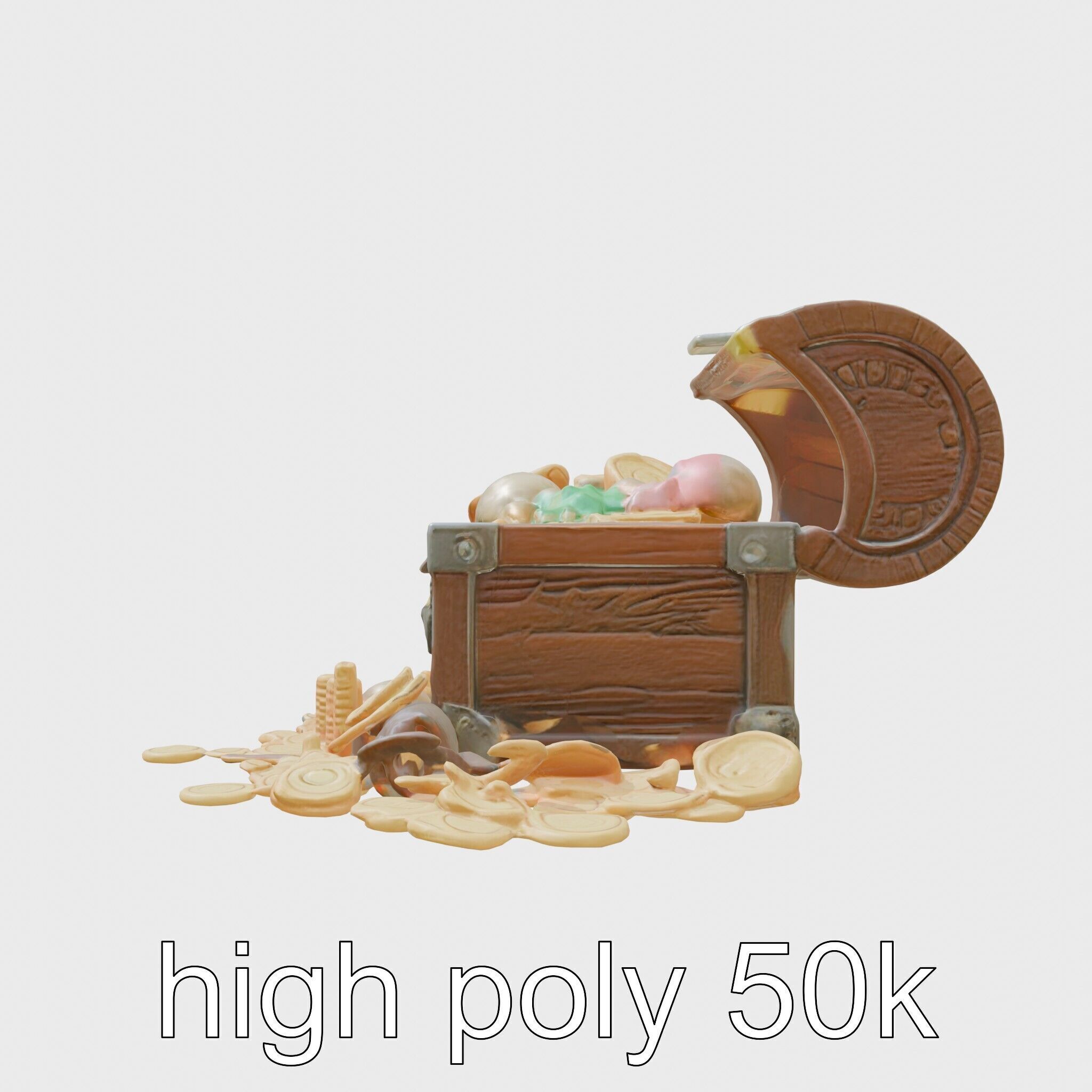 Open Treasure Chest with Gold Coins and Gems Low-poly 3D model_11