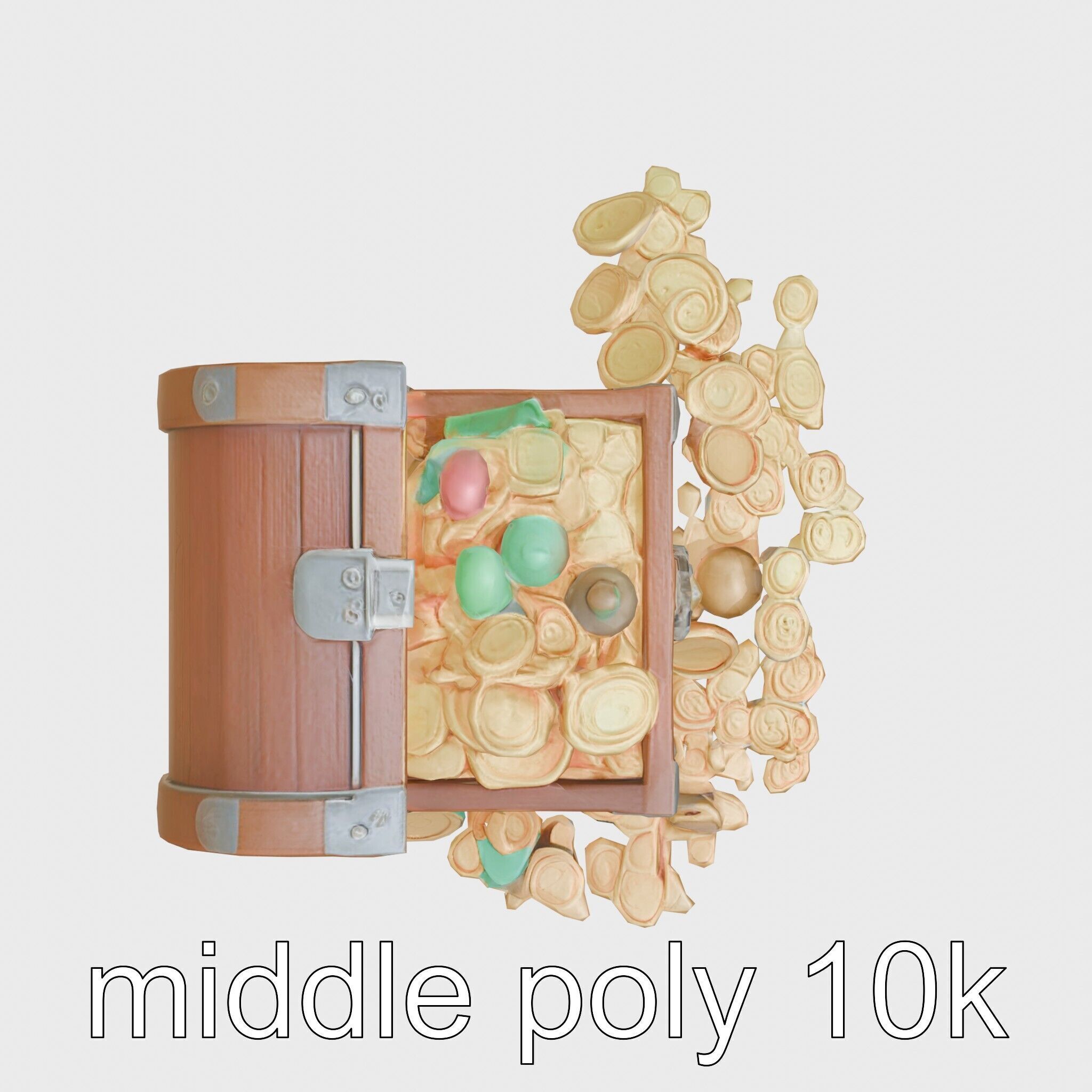 Open Treasure Chest with Gold Coins and Gems Low-poly 3D model_24