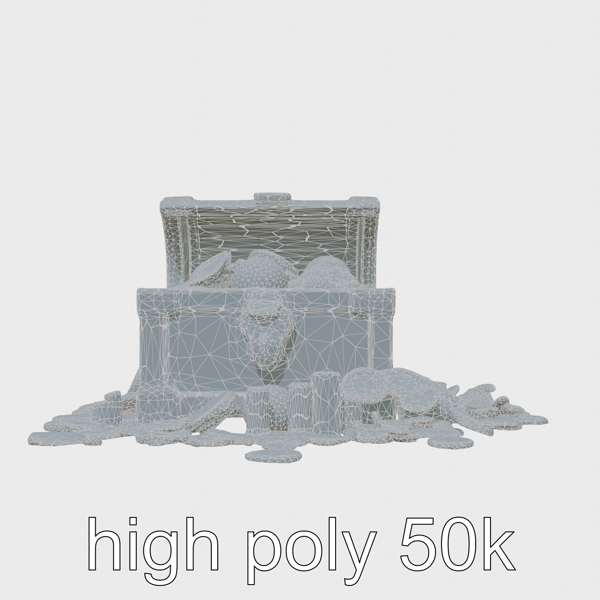 Open Treasure Chest with Gold Coins and Gems Low-poly 3D model_25