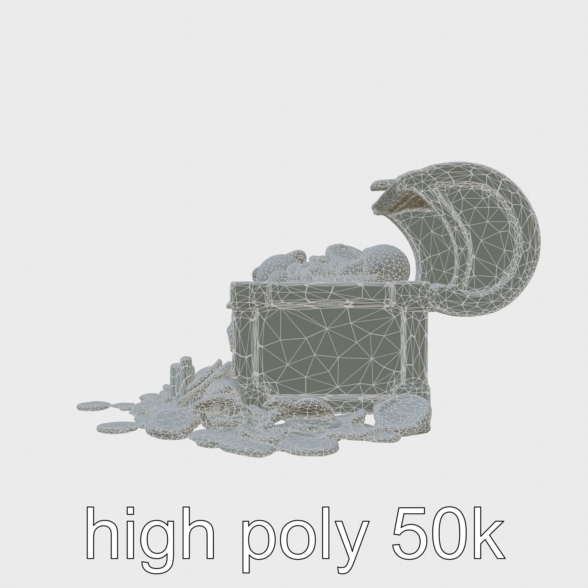 Open Treasure Chest with Gold Coins and Gems Low-poly 3D model_13