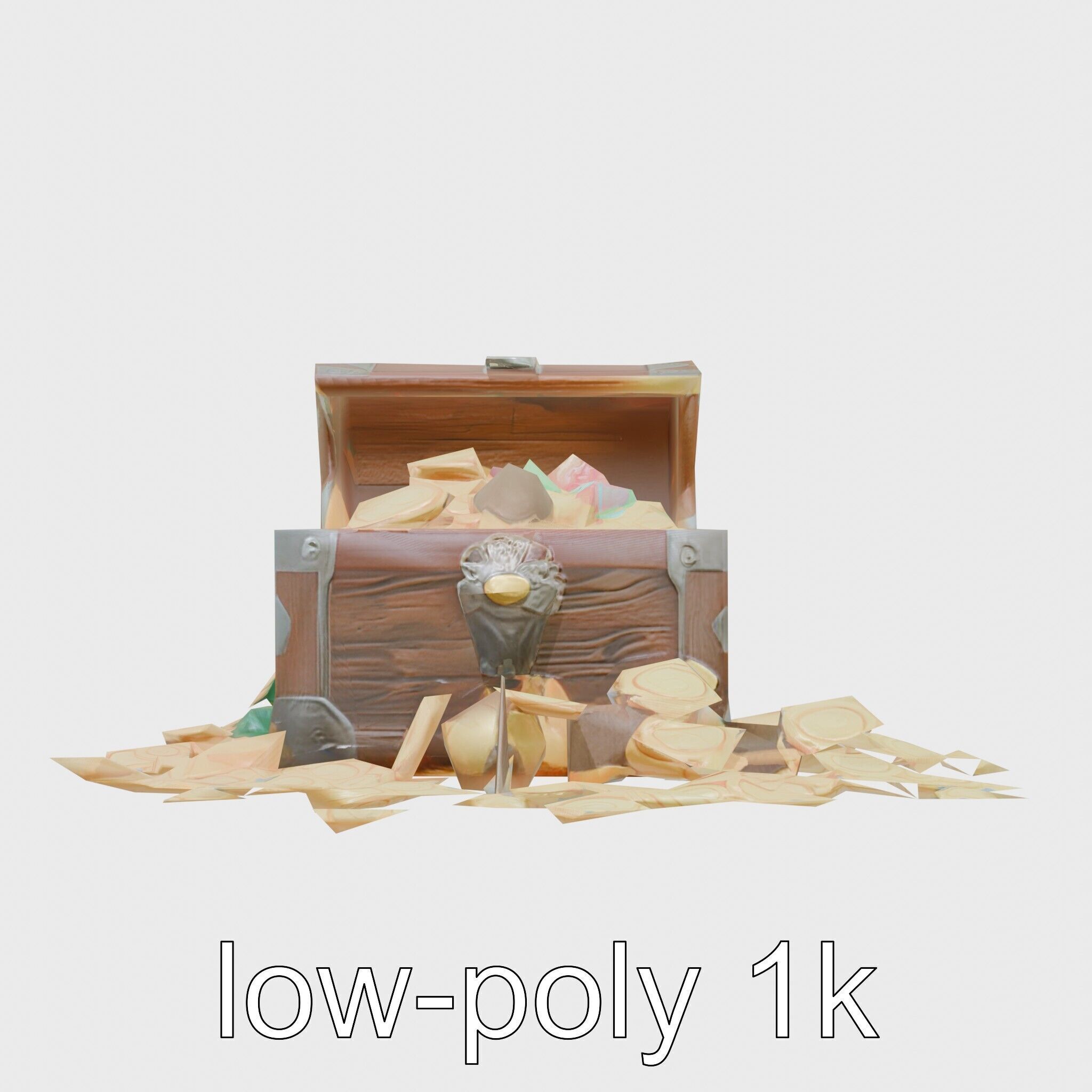 Open Treasure Chest with Gold Coins and Gems Low-poly 3D model_16