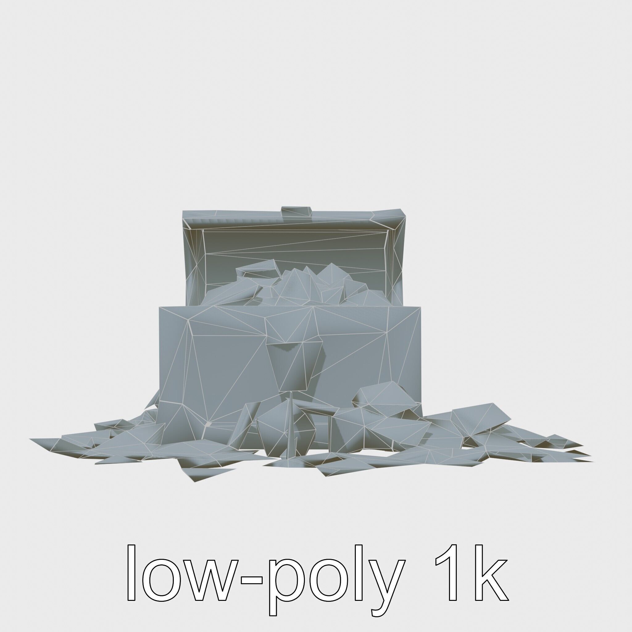 Open Treasure Chest with Gold Coins and Gems Low-poly 3D model_27