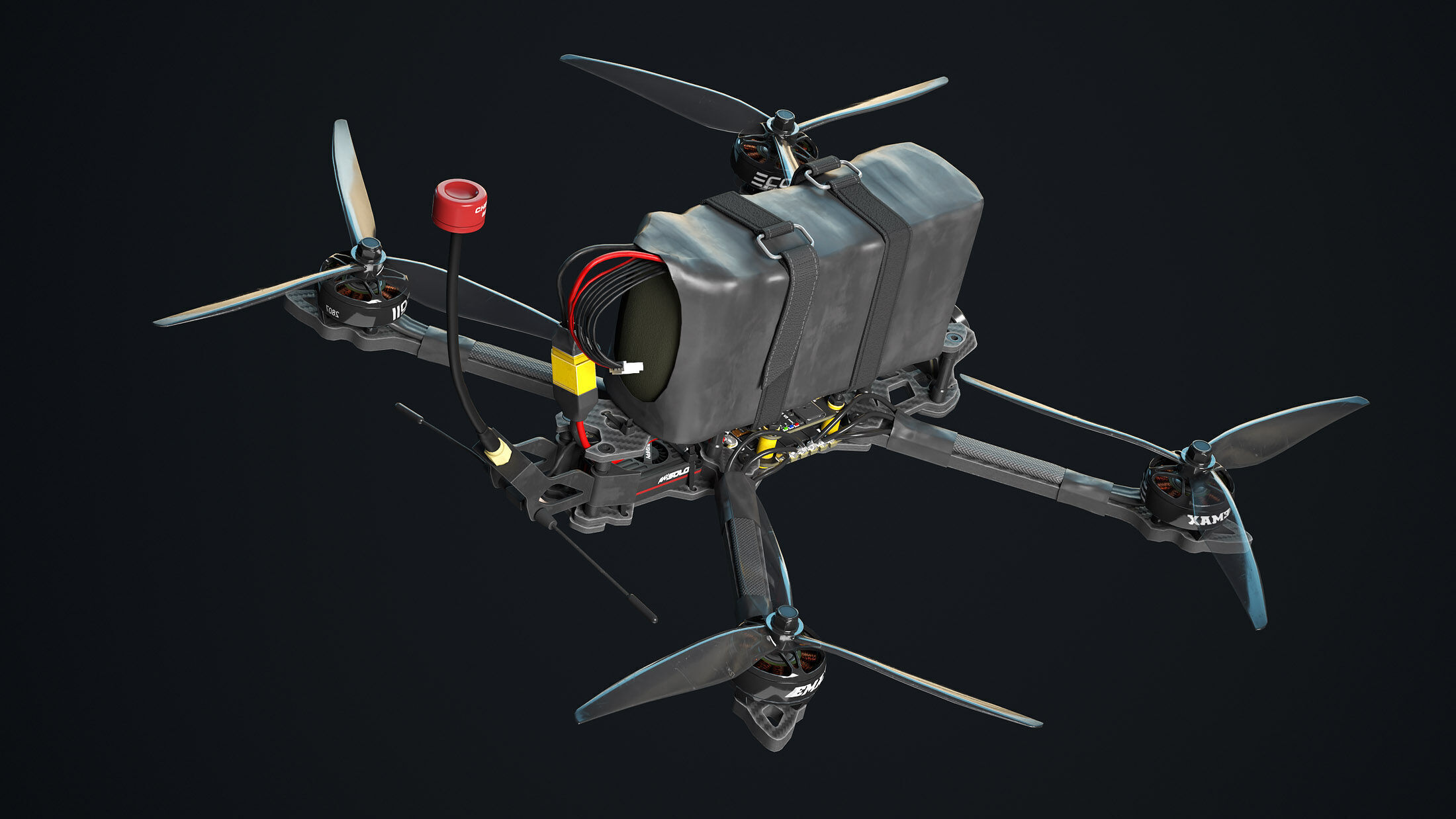 FPV Drone 7 Inches Low-poly 3D model_4