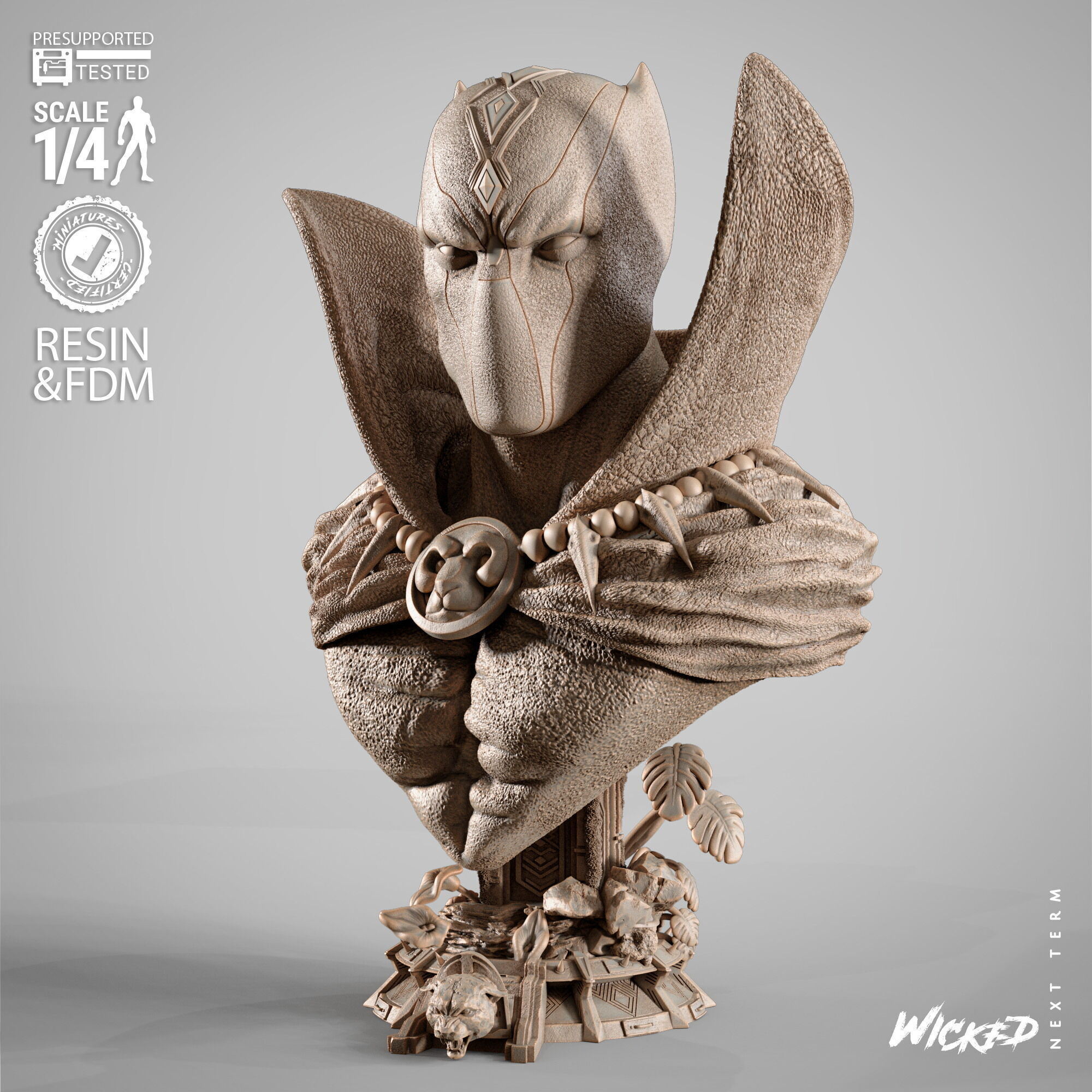 Wicked Marvel Black Panther Sculpture 3D print model_8