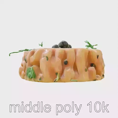 Smoked Salmon Tartare Plate with Dill and Capers Low-poly 3D model