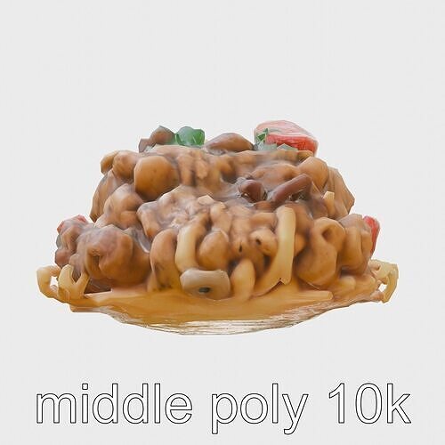 Beef Stroganoff Dish with Creamy Sauce and Pickled Vegetables Low-poly 3D model