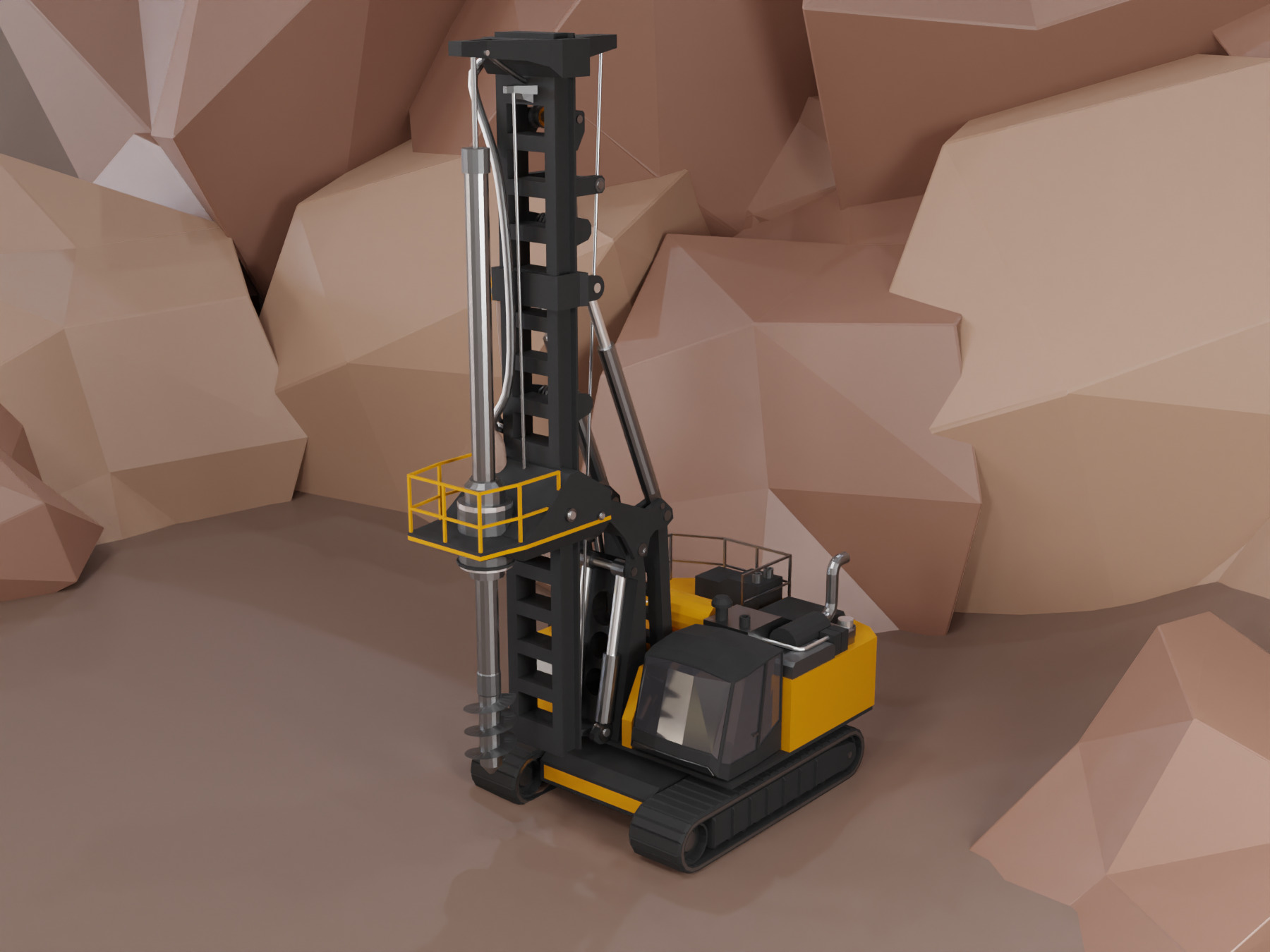 Rotary Drill Heavy Vehicle Low-poly 3D model_6
