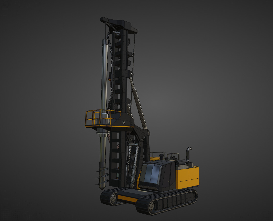 Rotary Drill Heavy Vehicle Low-poly 3D model_9