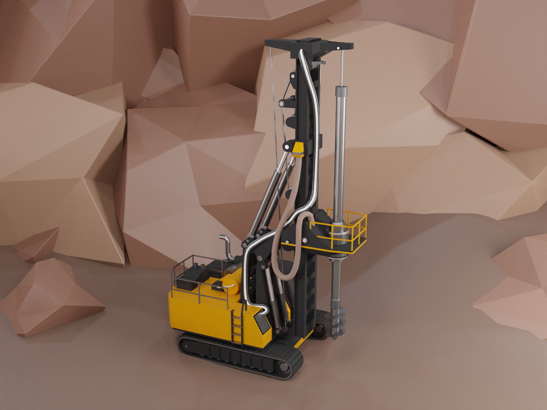 Rotary Drill Heavy Vehicle Low-poly 3D model_7