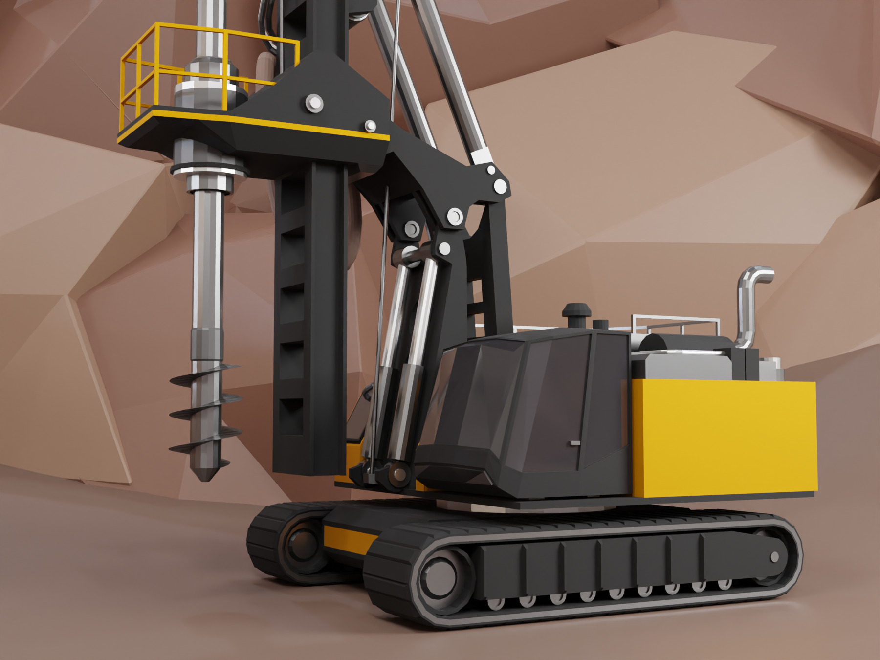 Rotary Drill Heavy Vehicle Low-poly 3D model_2