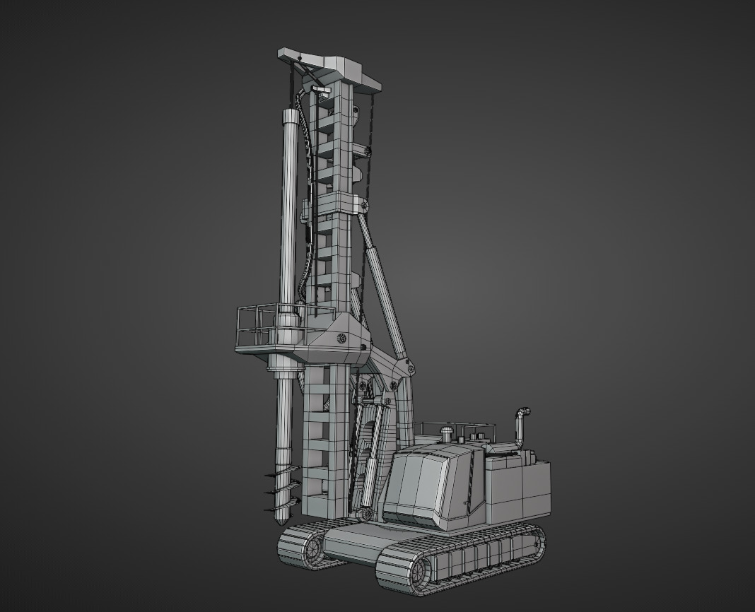 Rotary Drill Heavy Vehicle Low-poly 3D model_10