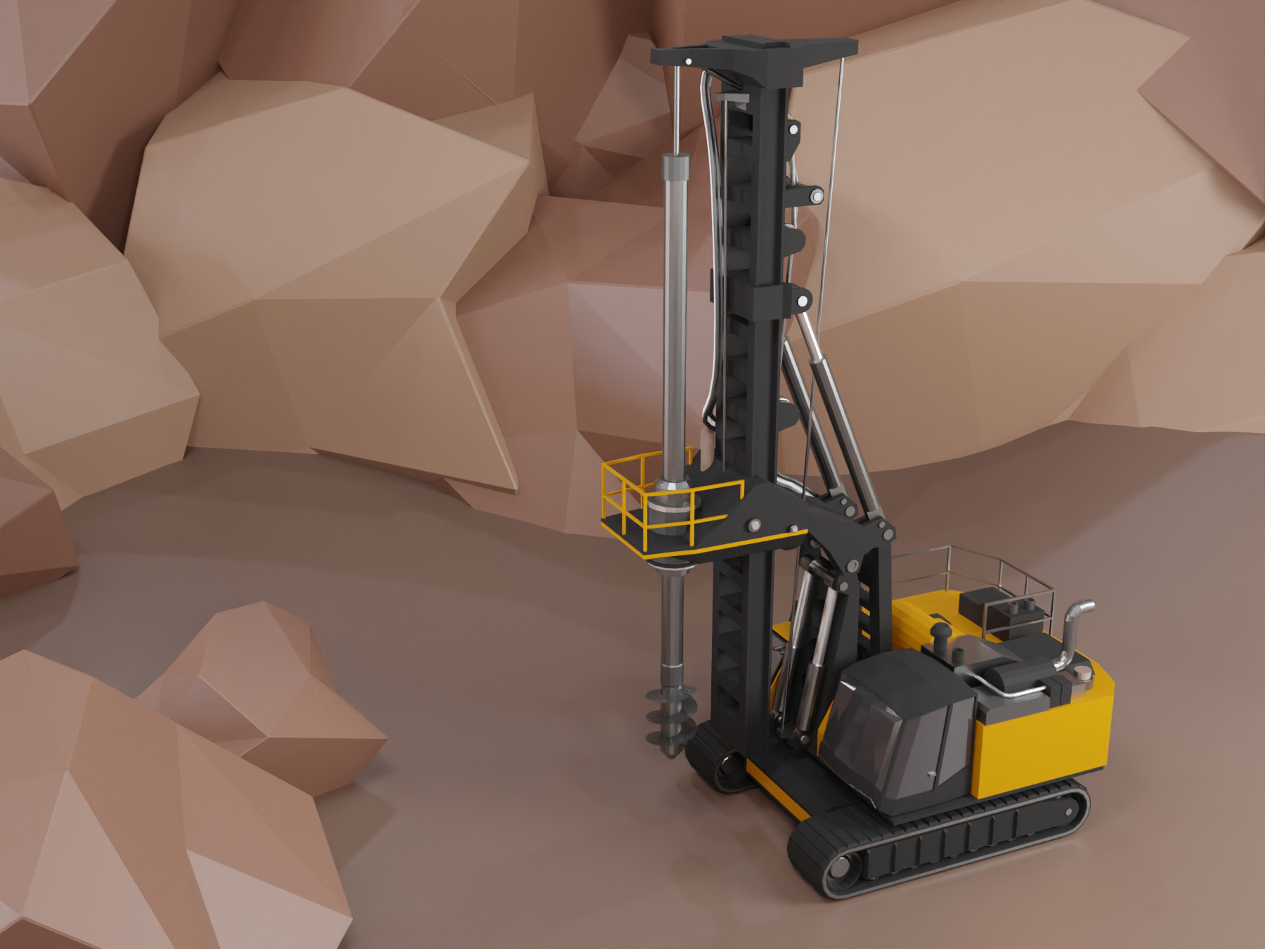 Rotary Drill Heavy Vehicle Low-poly 3D model_1