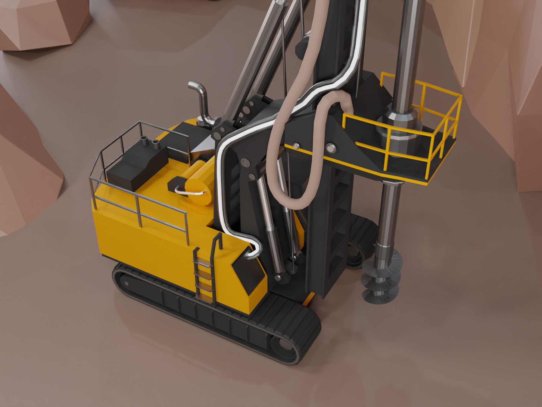 Rotary Drill Heavy Vehicle Low-poly 3D model_3