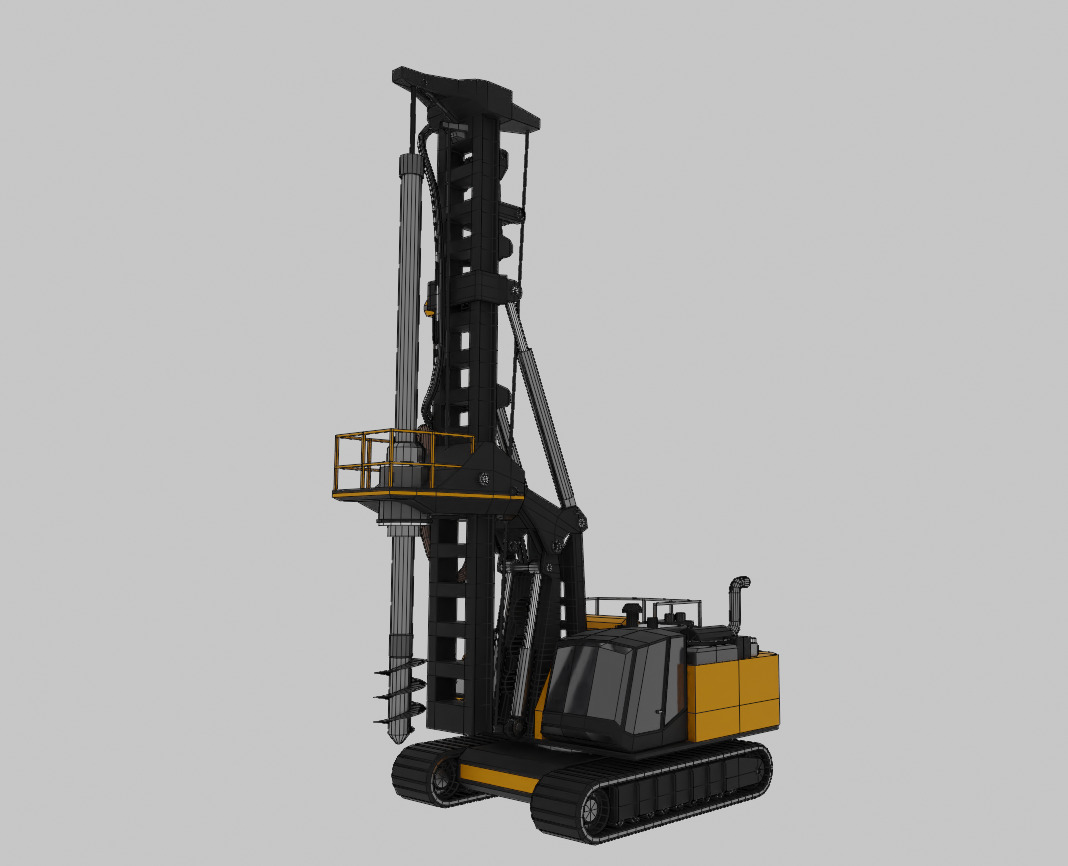 Rotary Drill Heavy Vehicle Low-poly 3D model_8