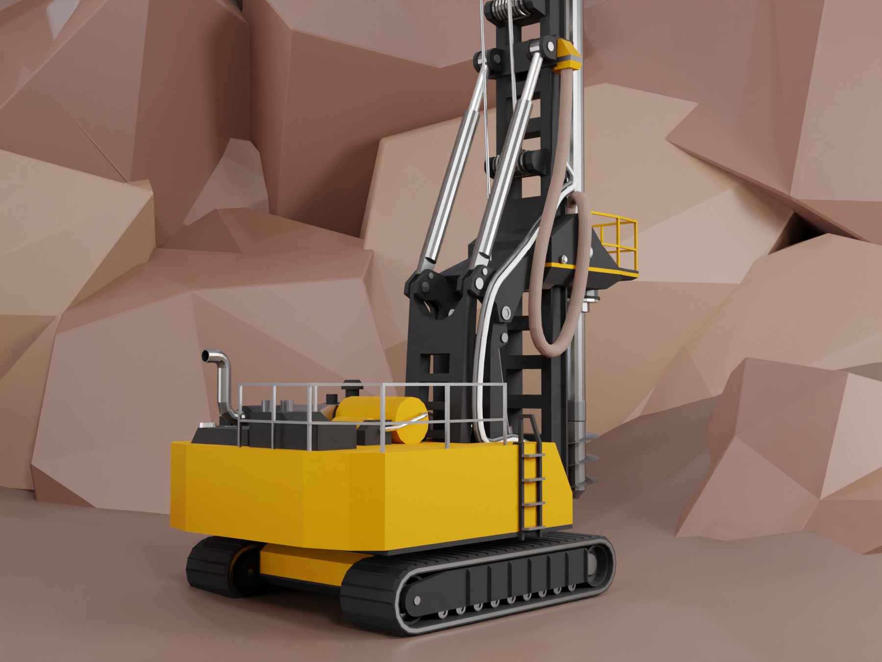 Rotary Drill Heavy Vehicle Low-poly 3D model_4