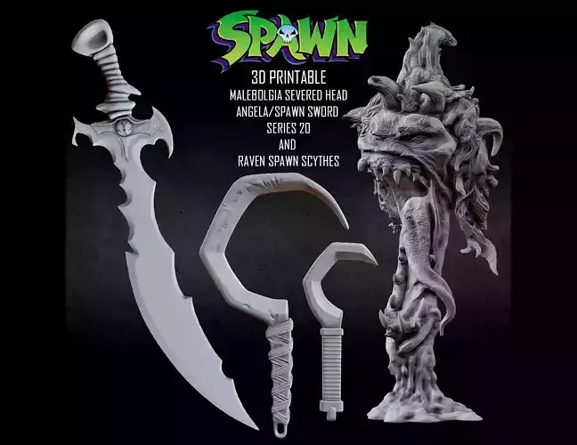 3DPRINTABLE MALEBOLGIA SEVERED HEAD -ANGELA SWORD -RAVEN SCYTHES