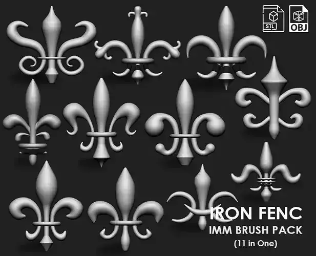 Iron Fenc IMM OBJ STL Brush Pack 11 in One 3D model