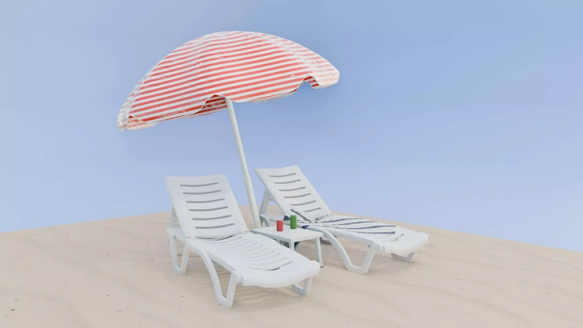 SUNBED AND BEACH Low-poly 3D model_0