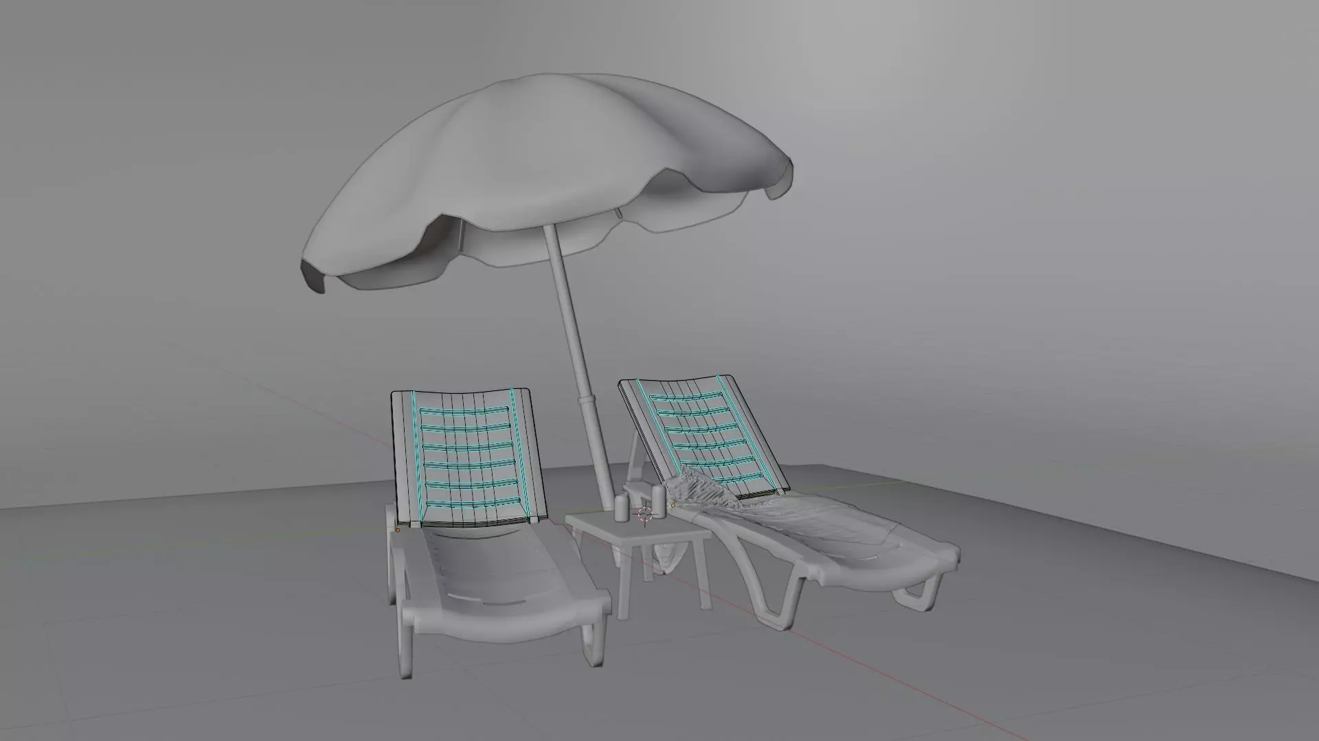 SUNBED AND BEACH Low-poly 3D model_6