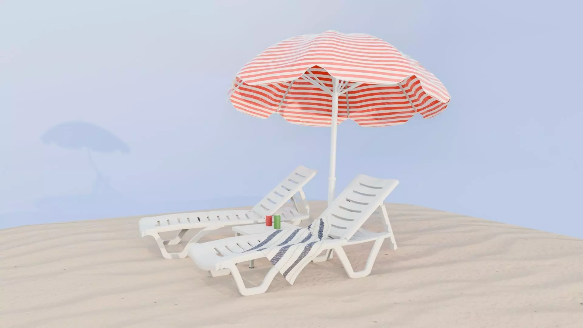 SUNBED AND BEACH Low-poly 3D model_2