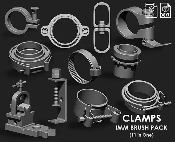 Clamps IMM OBJ STL Brush Pack 11 in One