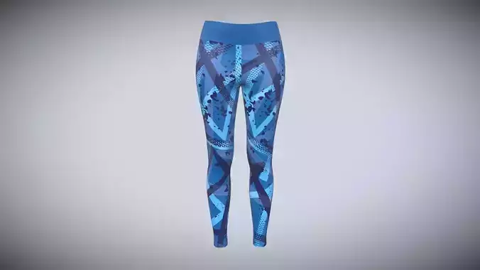Girls Sports Leggings-Blue Print In Low Poly