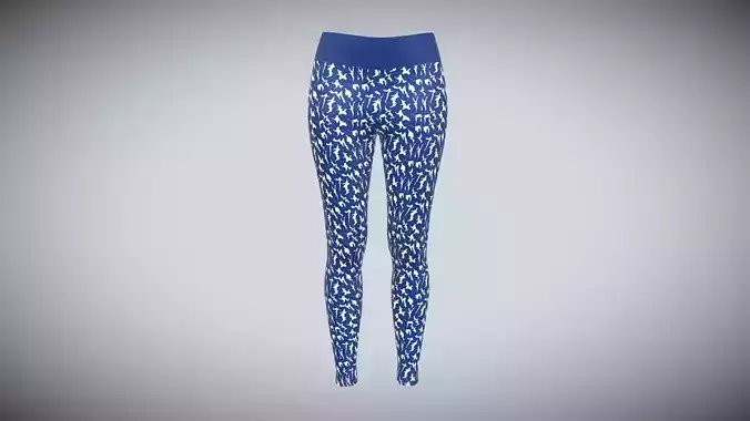 Girls Sports Leggings-Printed With Blue In Low Poly