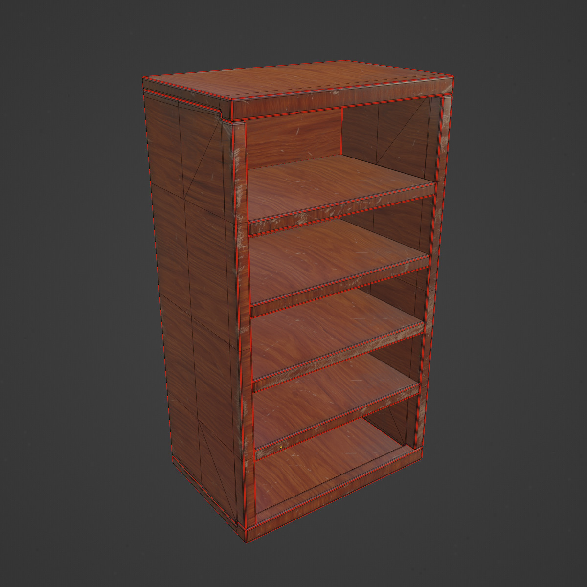 Old Wooden Bookshelf 02 Low-poly 3D model_7