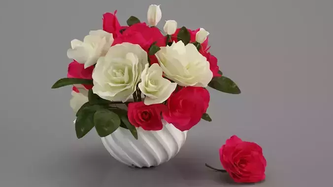 Bouquet of bright pink and white roses in a vase
