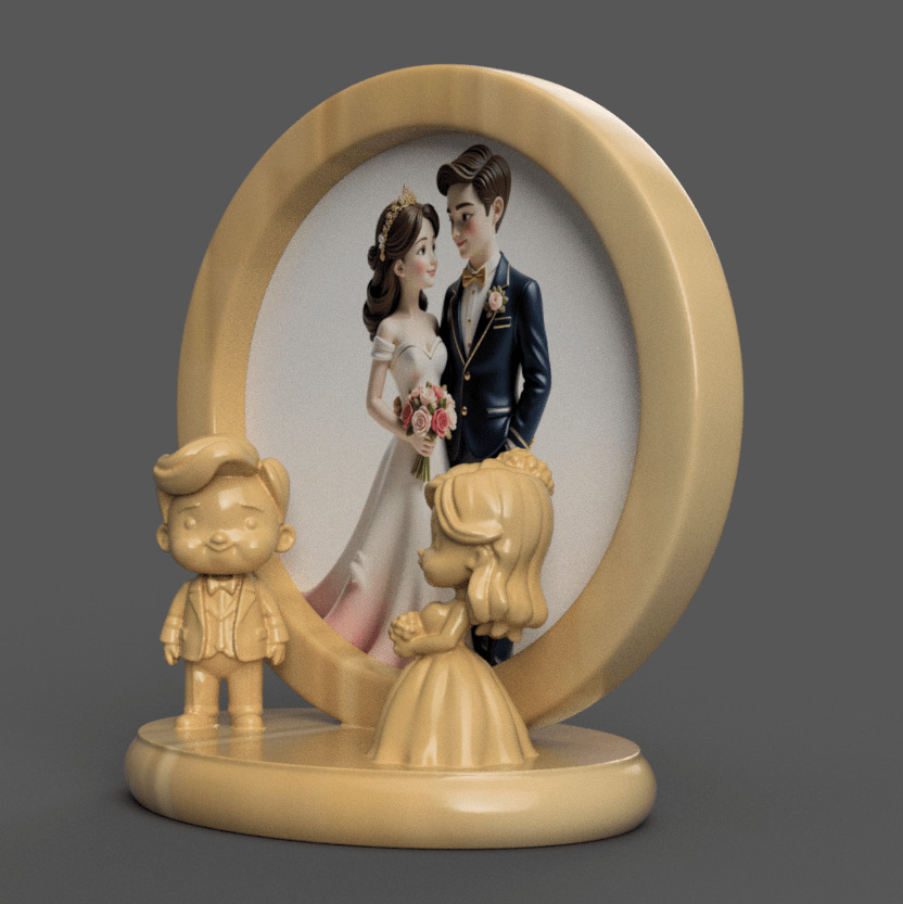 Romantic Wedding Frame 3D Bride Groom STL File 3D print model_1