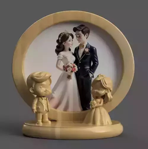 Romantic Wedding Frame  3D Bride  Groom STL File
