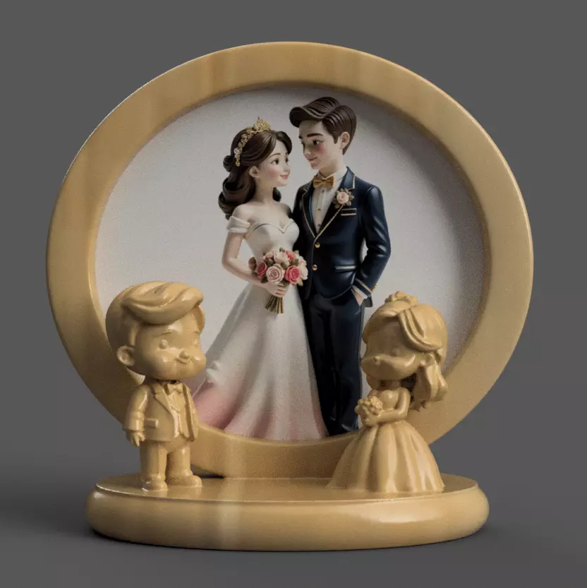 Romantic Wedding Frame 3D Bride Groom STL File 3D print model_0