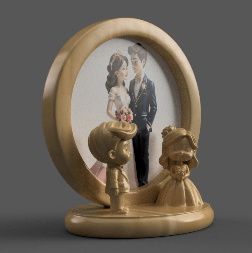 Romantic Wedding Frame 3D Bride Groom STL File 3D print model_2
