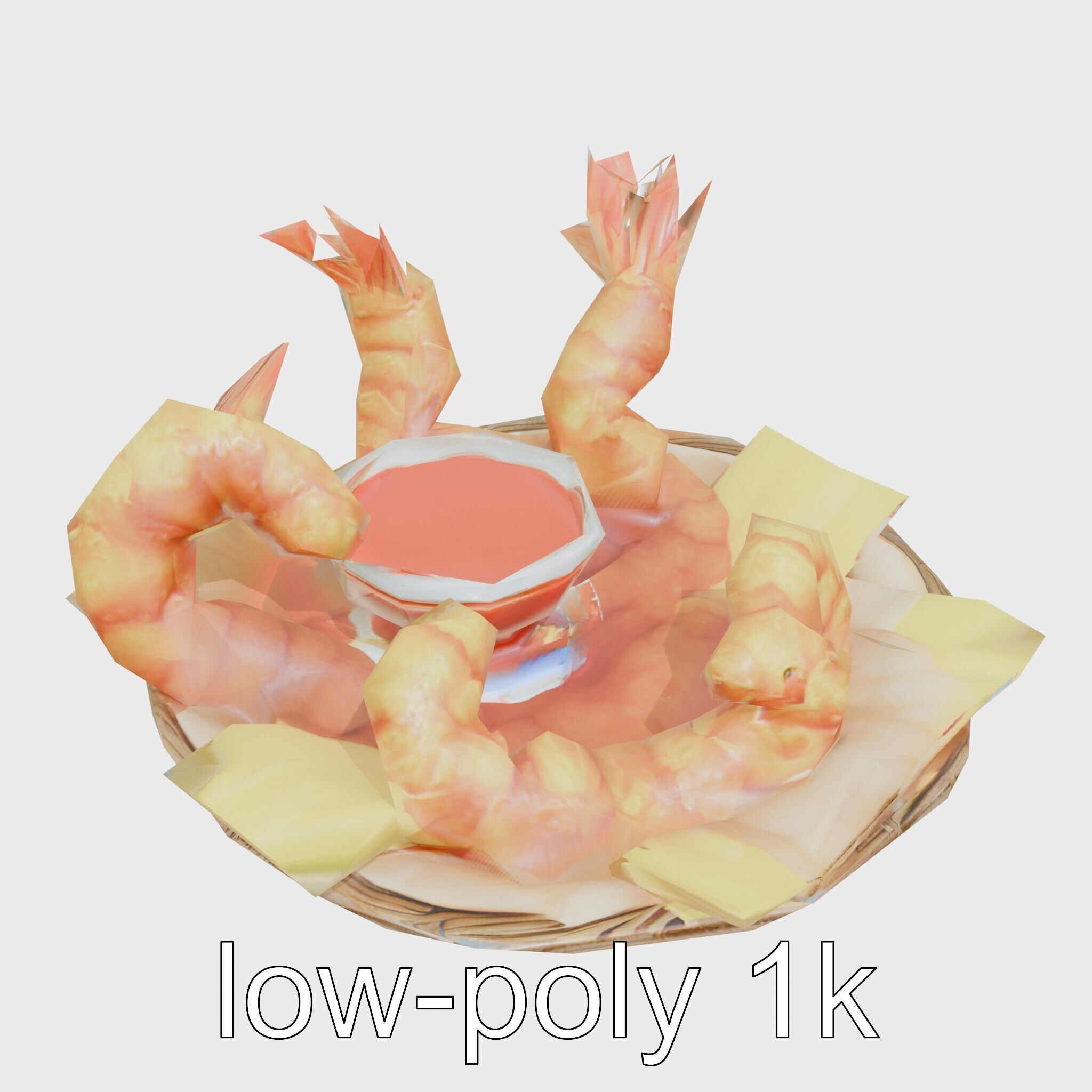 Fried Shrimp Basket Rustic Food model pack Low-poly 3D model_13