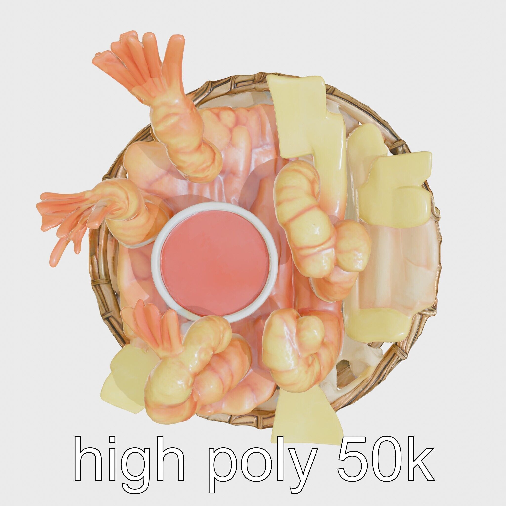 Fried Shrimp Basket Rustic Food model pack Low-poly 3D model_27
