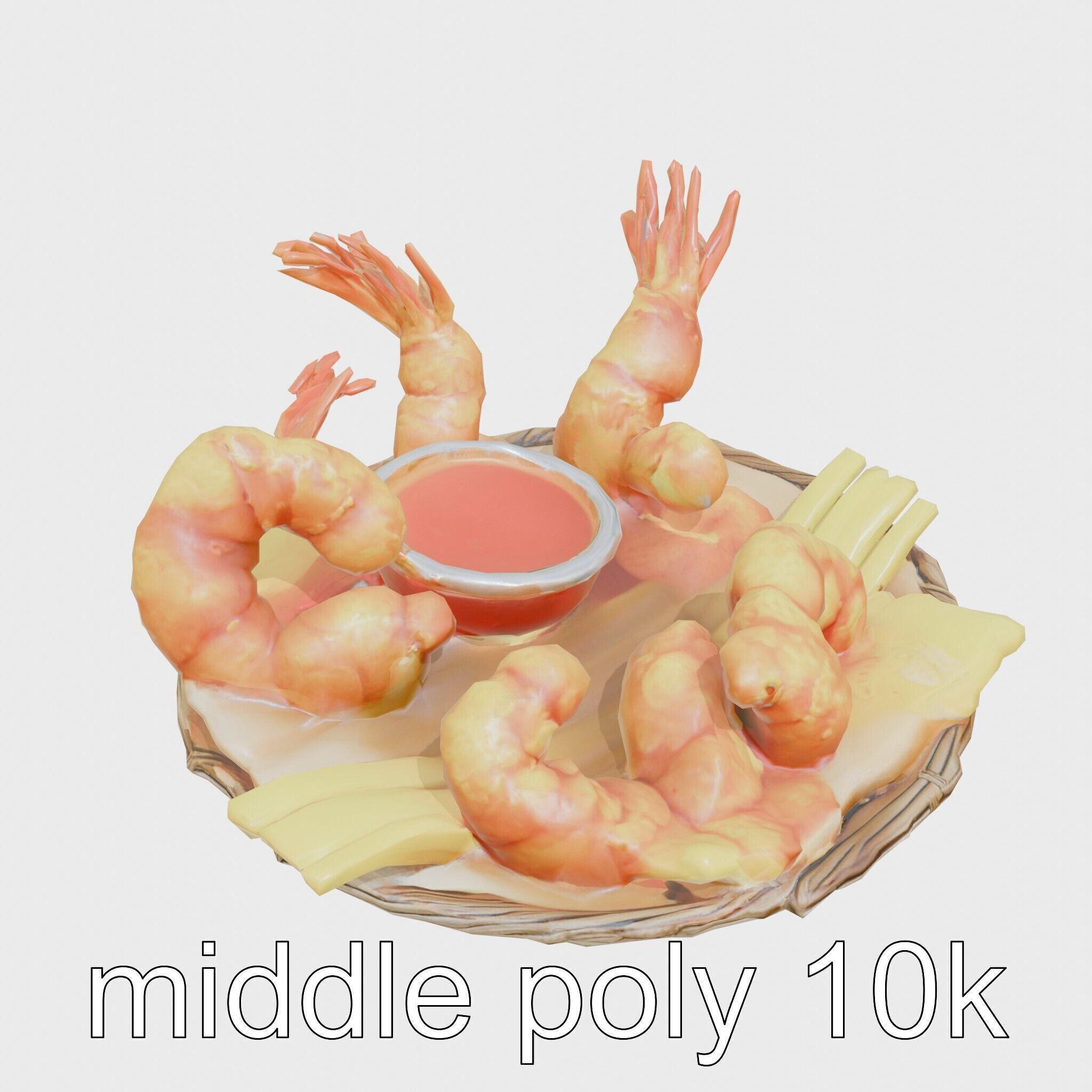 Fried Shrimp Basket Rustic Food model pack Low-poly 3D model_12