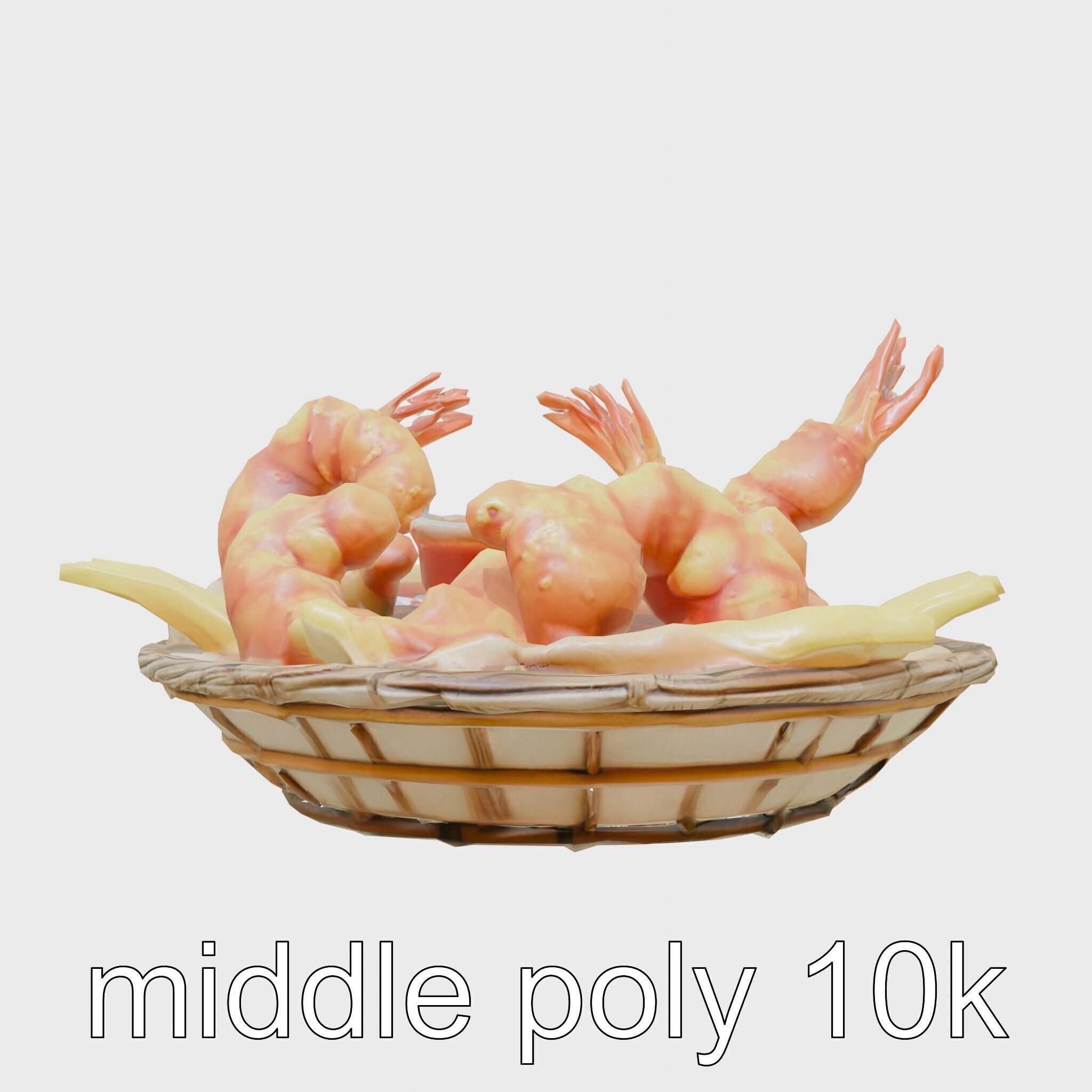 Fried Shrimp Basket Rustic Food model pack Low-poly 3D model_21