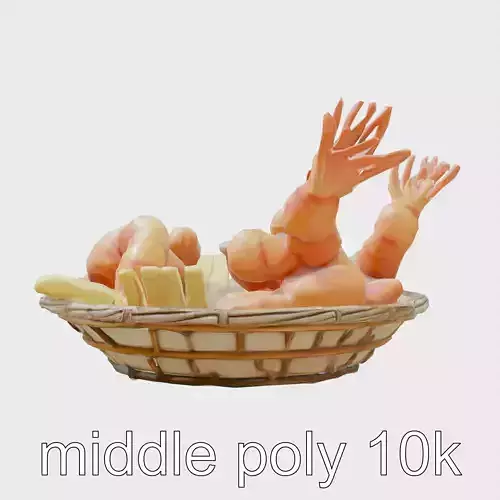 Fried Shrimp Basket Rustic Food model pack Low-poly 3D model