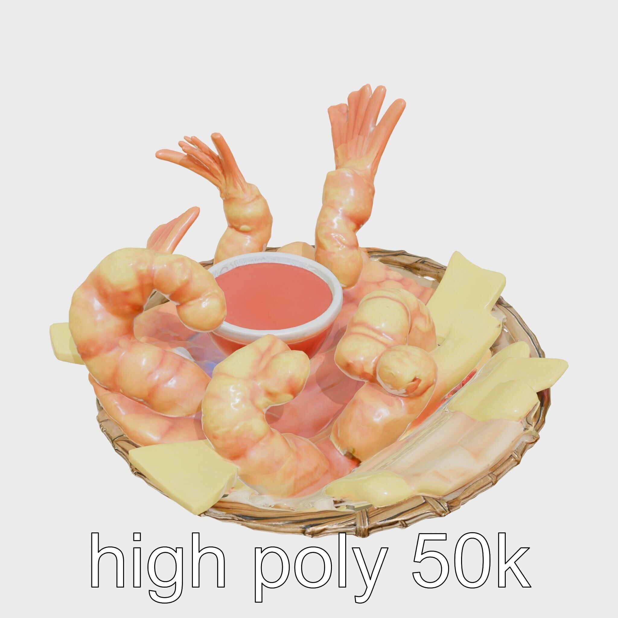 Fried Shrimp Basket Rustic Food model pack Low-poly 3D model_11