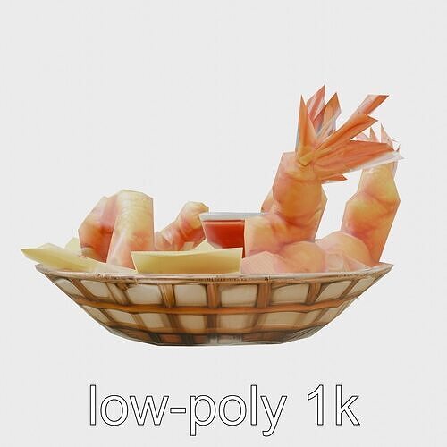 Fried Shrimp Basket Rustic Food model pack Low-poly 3D model 5