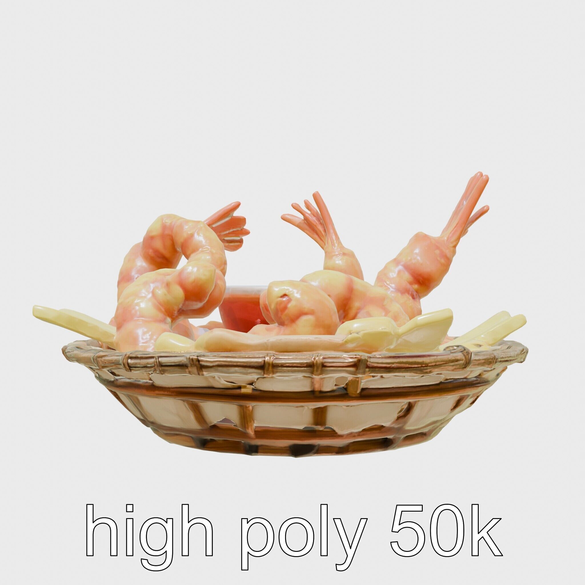 Fried Shrimp Basket Rustic Food model pack Low-poly 3D model_24