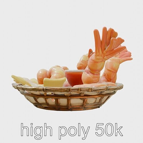 Fried Shrimp Basket Rustic Food model pack Low-poly 3D model 3
