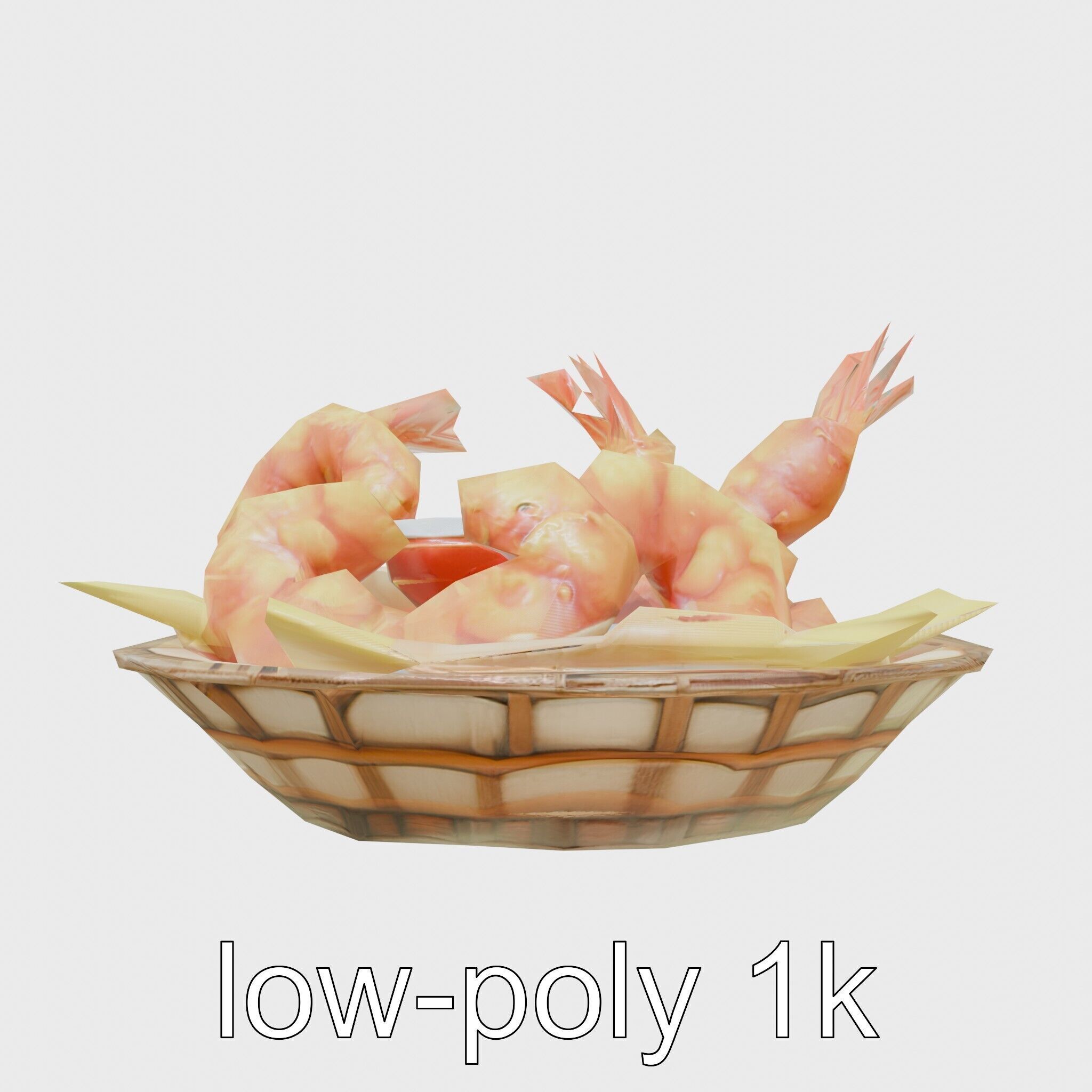 Fried Shrimp Basket Rustic Food model pack Low-poly 3D model_19